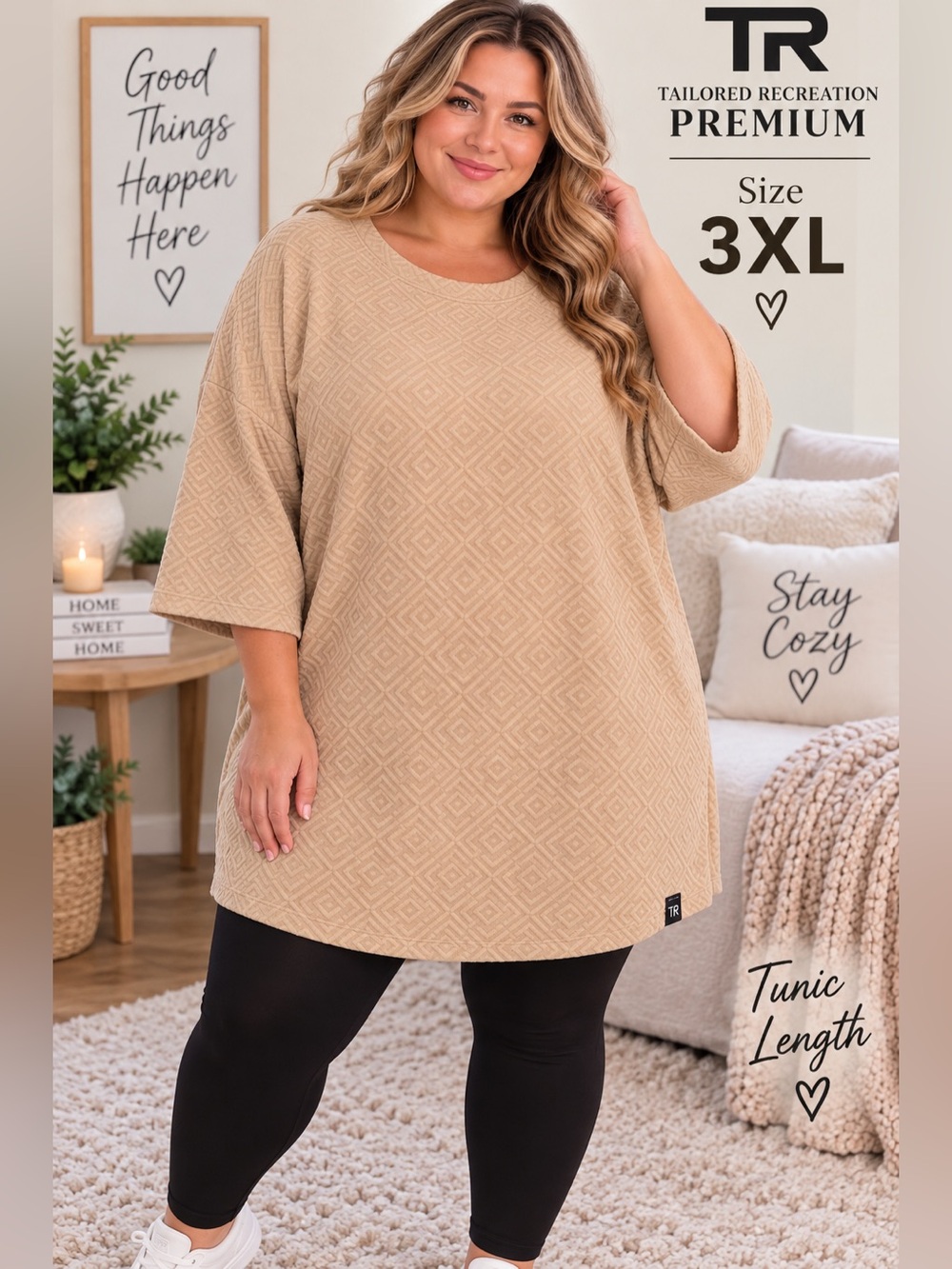 Tailored Recreation Premium 3XL Beige Textured Tunic Top Plus Size
